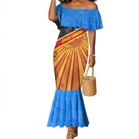 Patrice Lumumba Mermaid Dress with Congolese Flag Colors and African History Quote - Wonder Print Shop