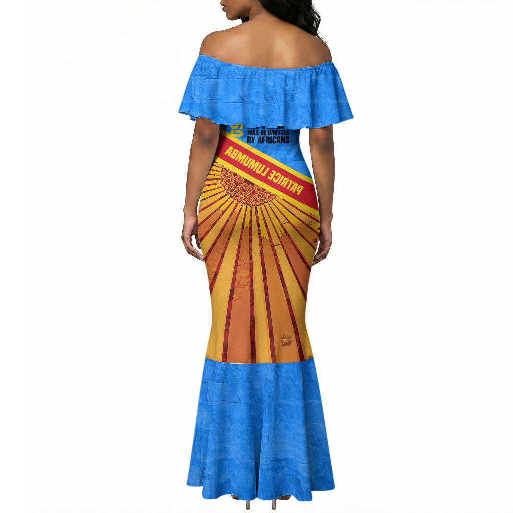 Patrice Lumumba Mermaid Dress with Congolese Flag Colors and African History Quote - Wonder Print Shop