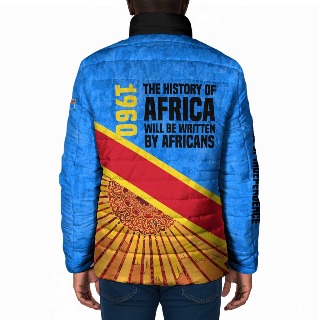 Patrice Lumumba Padded Jacket with Congolese Flag Colors and African History Quote - Wonder Print Shop