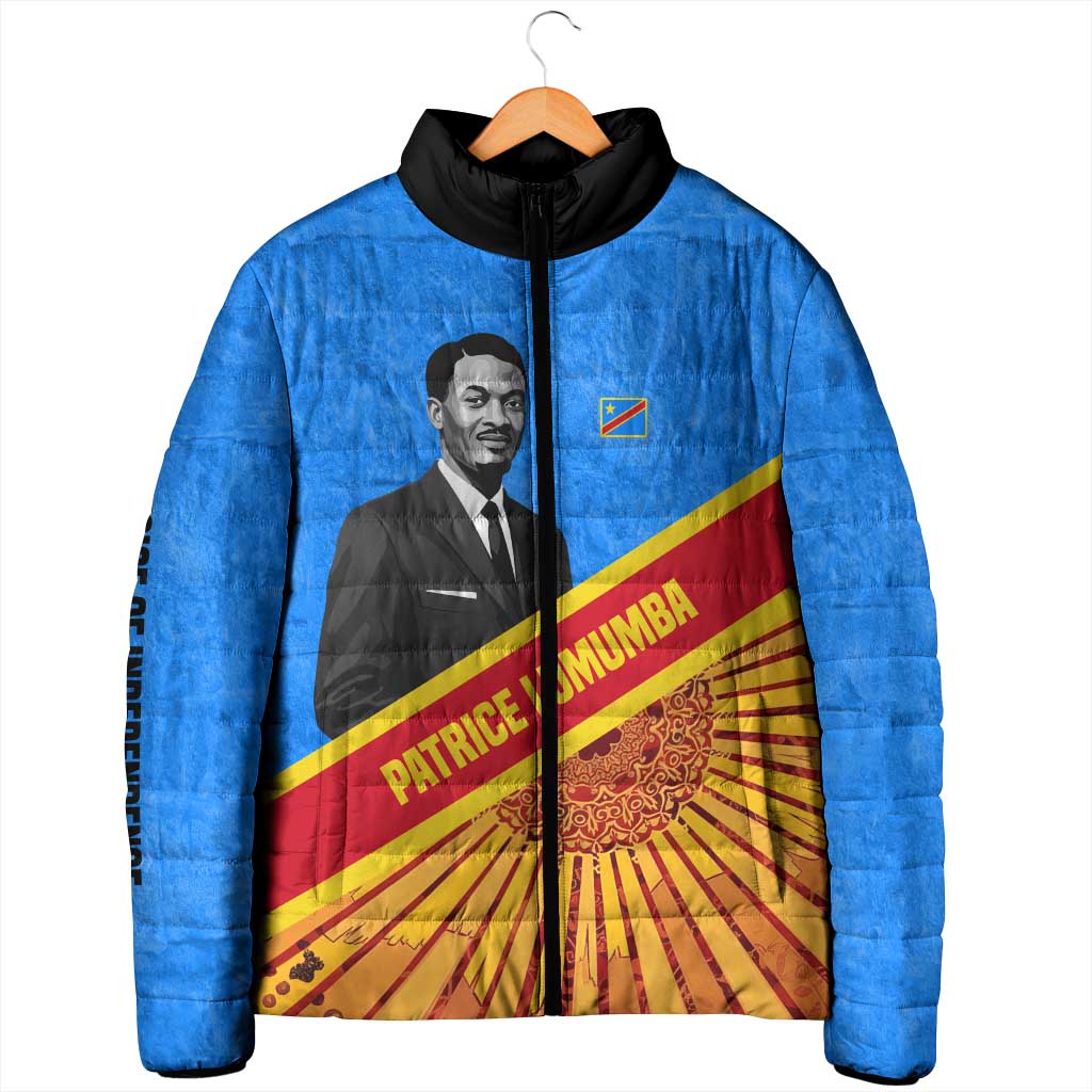 Patrice Lumumba Padded Jacket with Congolese Flag Colors and African History Quote - Wonder Print Shop