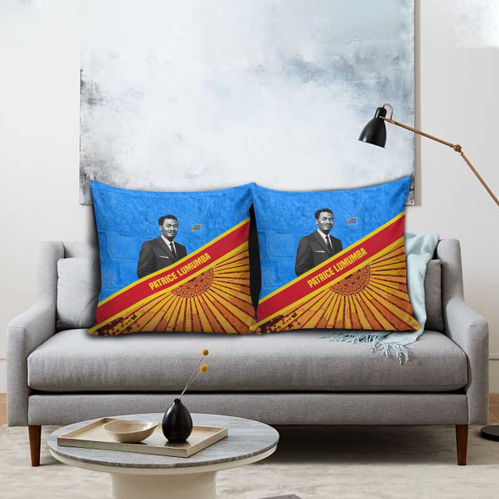 Patrice Lumumba Pillow Cover with Congolese Flag Colors and African History Quote - Wonder Print Shop
