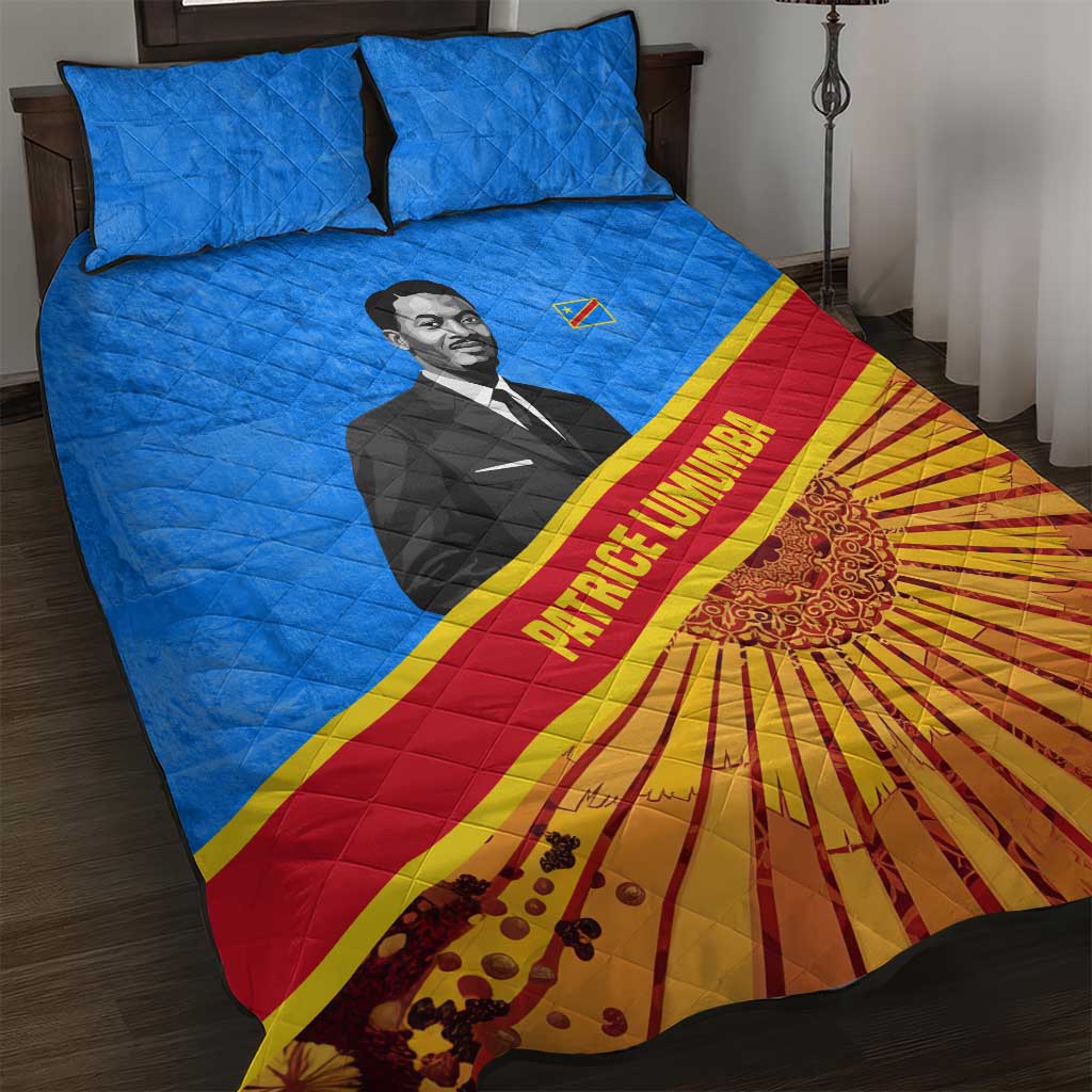 Patrice Lumumba Quilt Bed Set with Congolese Flag Colors and African History Quote - Wonder Print Shop