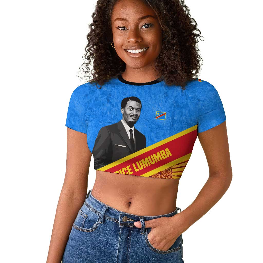Patrice Lumumba Raglan Cropped T shirt with Congolese Flag Colors and African History Quote - Wonder Print Shop