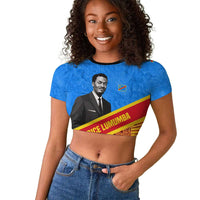 Patrice Lumumba Raglan Cropped T shirt with Congolese Flag Colors and African History Quote - Wonder Print Shop