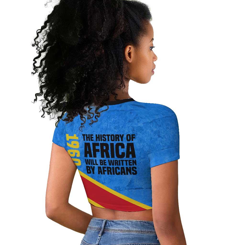 Patrice Lumumba Raglan Cropped T shirt with Congolese Flag Colors and African History Quote - Wonder Print Shop