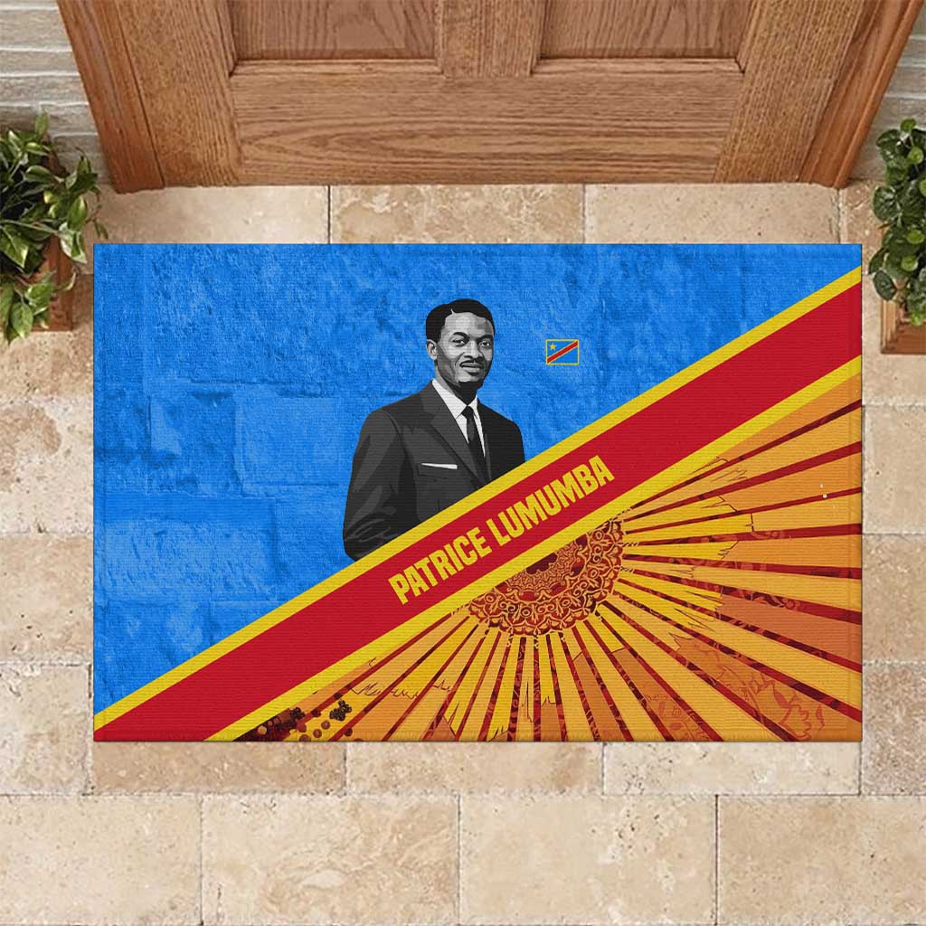 Patrice Lumumba Rubber Doormat with Congolese Flag Colors and African History Quote - Wonder Print Shop