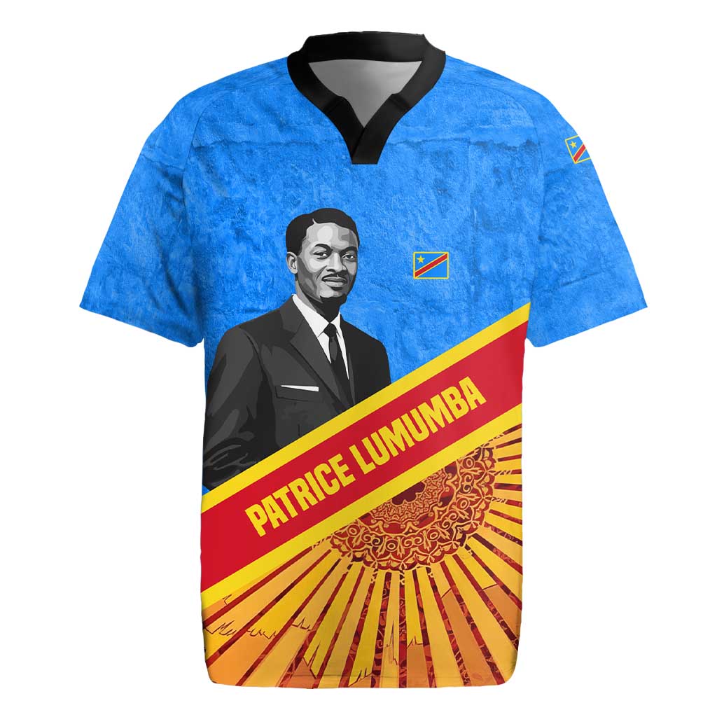 Patrice Lumumba Rugby Jersey with Congolese Flag Colors and African History Quote - Wonder Print Shop