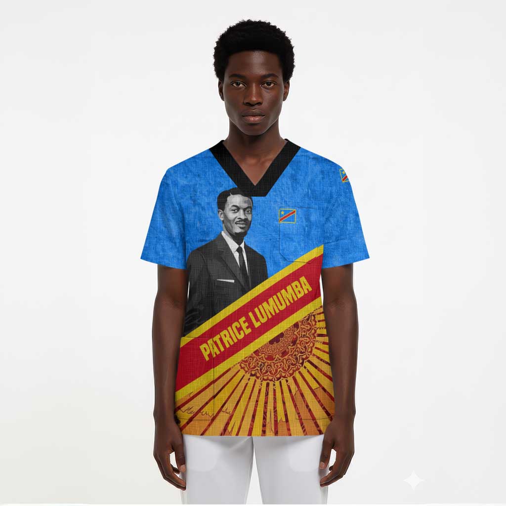 Patrice Lumumba Scrub Top with Congolese Flag Colors and African History Quote - Wonder Print Shop