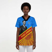 Patrice Lumumba Scrub Top with Congolese Flag Colors and African History Quote - Wonder Print Shop