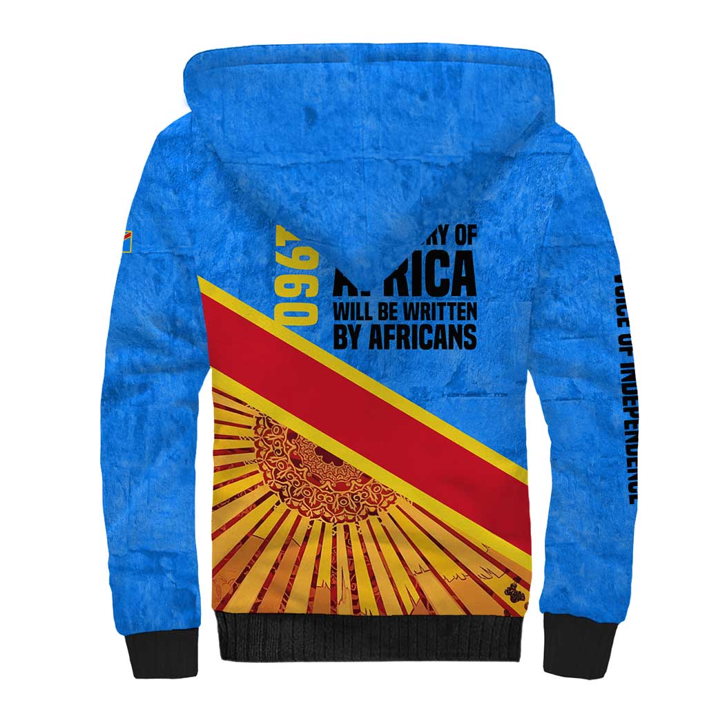 Patrice Lumumba Sherpa Hoodie with Congolese Flag Colors and African History Quote - Wonder Print Shop