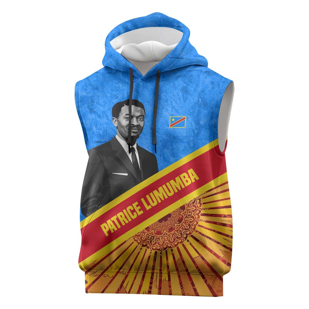 Patrice Lumumba Sleeveless Hoodie with Congolese Flag Colors and African History Quote - Wonder Print Shop