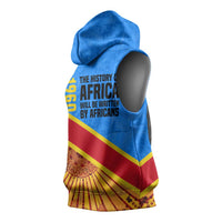 Patrice Lumumba Sleeveless Hoodie with Congolese Flag Colors and African History Quote - Wonder Print Shop