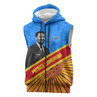 Patrice Lumumba Sleeveless Zip Hoodie with Congolese Flag Colors and African History Quote - Wonder Print Shop