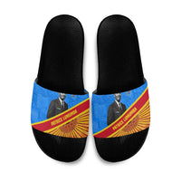 Patrice Lumumba Slide Sandals with Congolese Flag Colors and African History Quote - Wonder Print Shop