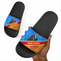 Patrice Lumumba Slide Sandals with Congolese Flag Colors and African History Quote - Wonder Print Shop