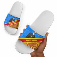 Patrice Lumumba Slide Sandals with Congolese Flag Colors and African History Quote - Wonder Print Shop