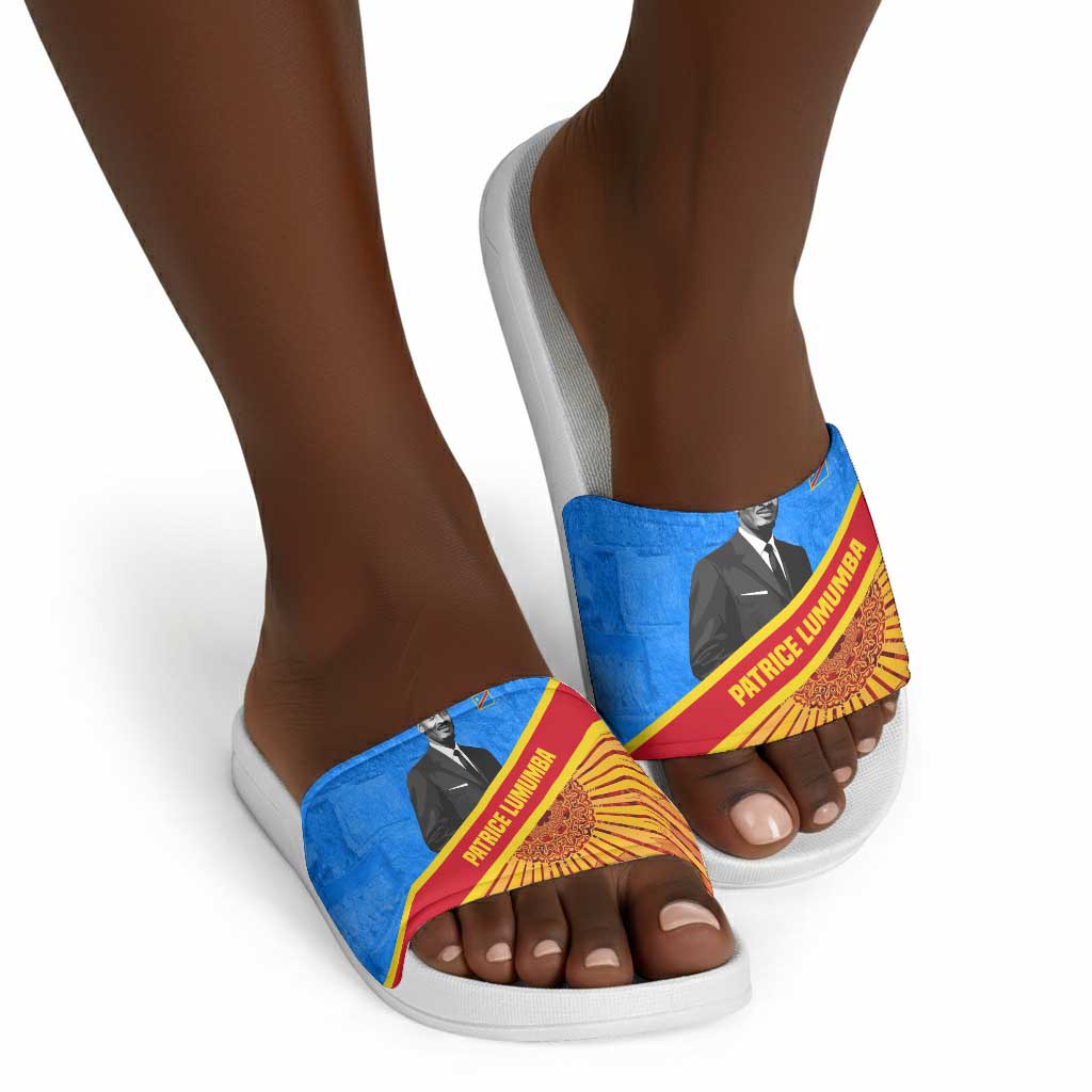 Patrice Lumumba Slide Sandals with Congolese Flag Colors and African History Quote - Wonder Print Shop