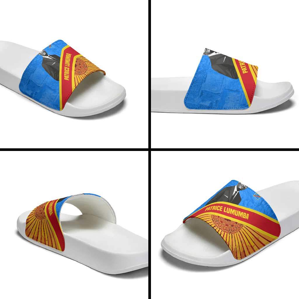 Patrice Lumumba Slide Sandals with Congolese Flag Colors and African History Quote - Wonder Print Shop