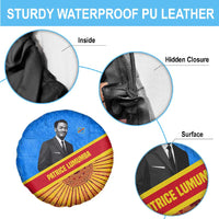 Patrice Lumumba Spare Tire Cover with Congolese Flag Colors and African History Quote - Wonder Print Shop
