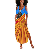 Patrice Lumumba Summer Maxi Dress with Congolese Flag Colors and African History Quote - Wonder Print Shop