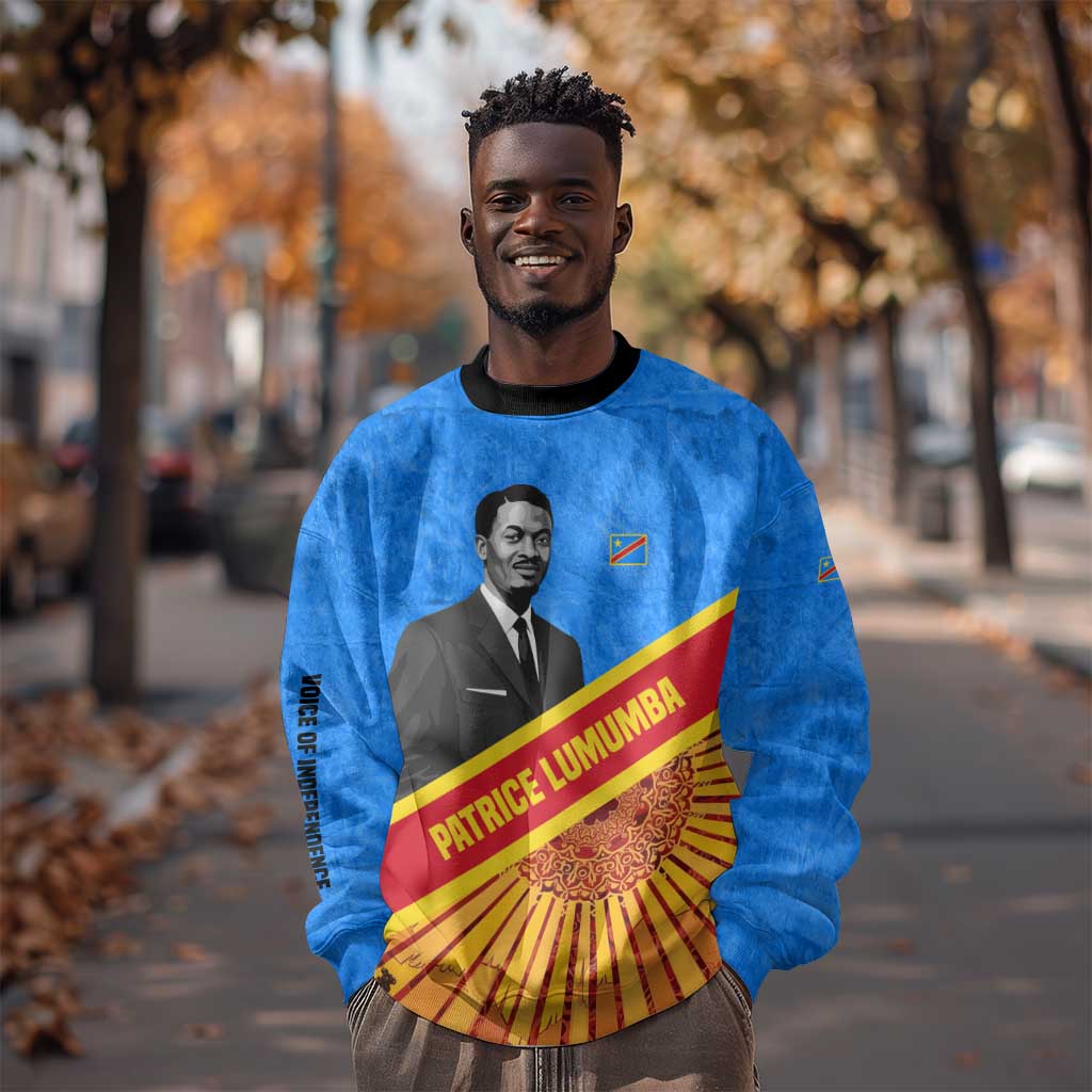 Patrice Lumumba Sweatshirt with Congolese Flag Colors and African History Quote - Wonder Print Shop