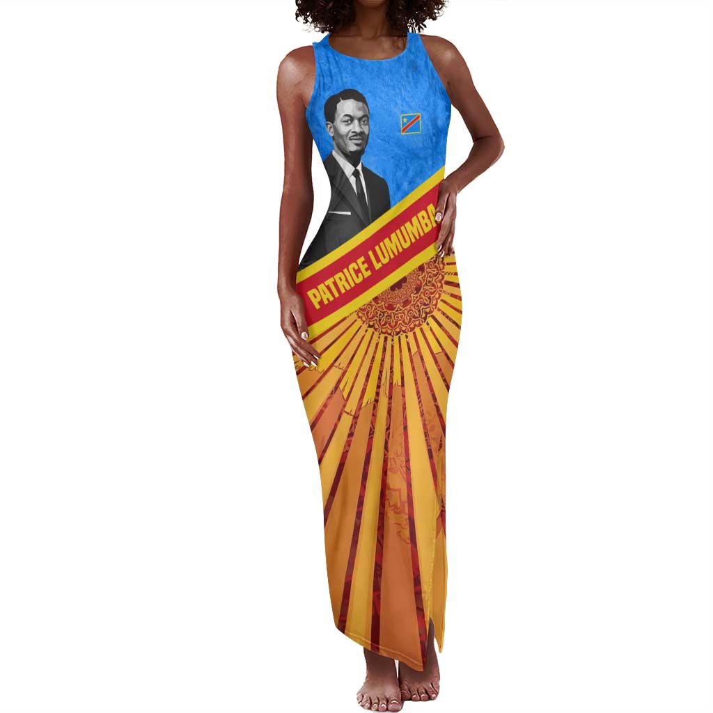 Patrice Lumumba Tank Maxi Dress with Congolese Flag Colors and African History Quote - Wonder Print Shop