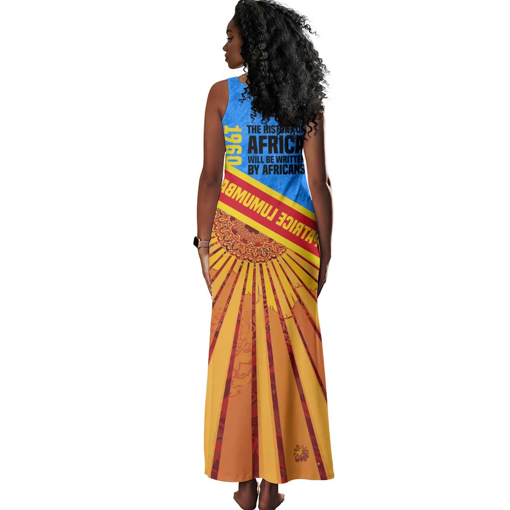 Patrice Lumumba Tank Maxi Dress with Congolese Flag Colors and African History Quote - Wonder Print Shop