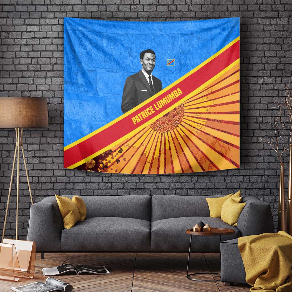 Patrice Lumumba Tapestry with Congolese Flag Colors and African History Quote - Wonder Print Shop