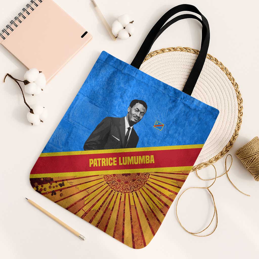 Patrice Lumumba Tote Bag with Congolese Flag Colors and African History Quote - Wonder Print Shop