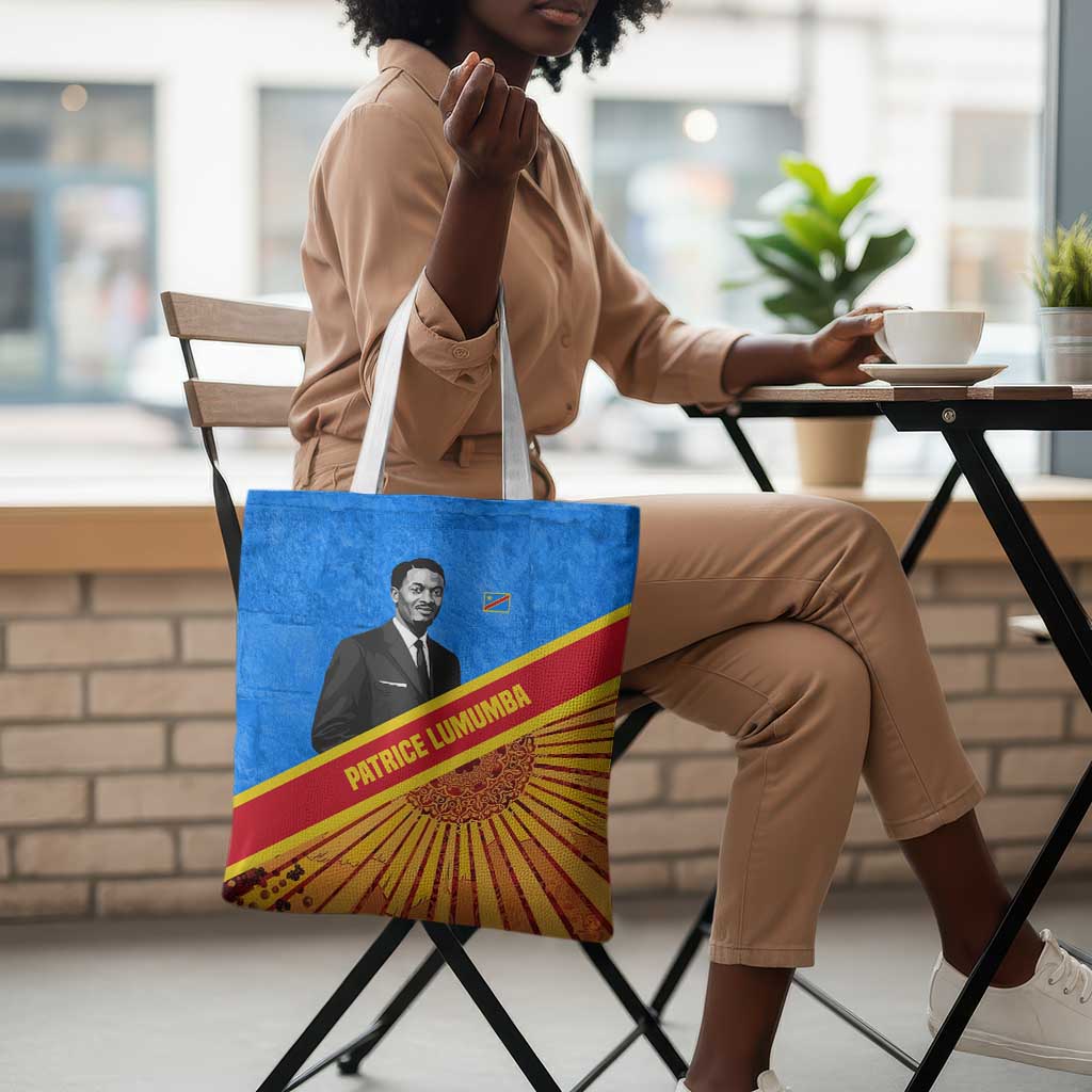 Patrice Lumumba Tote Bag with Congolese Flag Colors and African History Quote - Wonder Print Shop