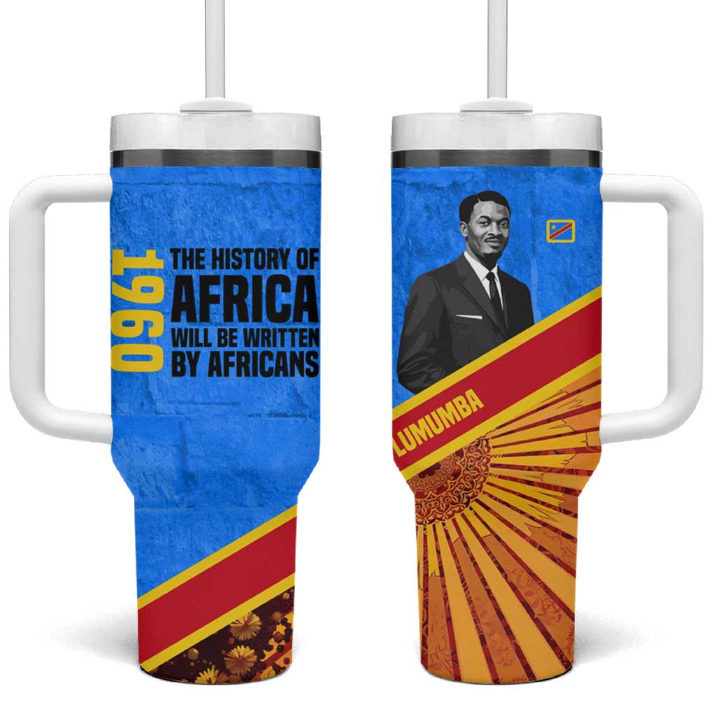 Patrice Lumumba Tumbler With Handle with Congolese Flag Colors and African History Quote - Wonder Print Shop