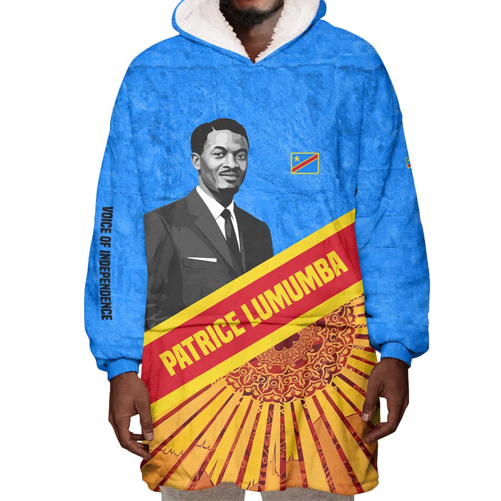 Patrice Lumumba Wearable Blanket Hoodie with Congolese Flag Colors and African History Quote - Wonder Print Shop