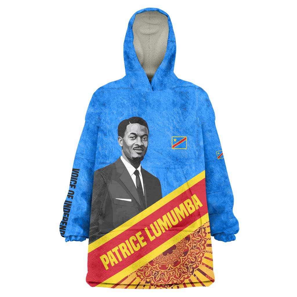 Patrice Lumumba Wearable Blanket Hoodie with Congolese Flag Colors and African History Quote - Wonder Print Shop