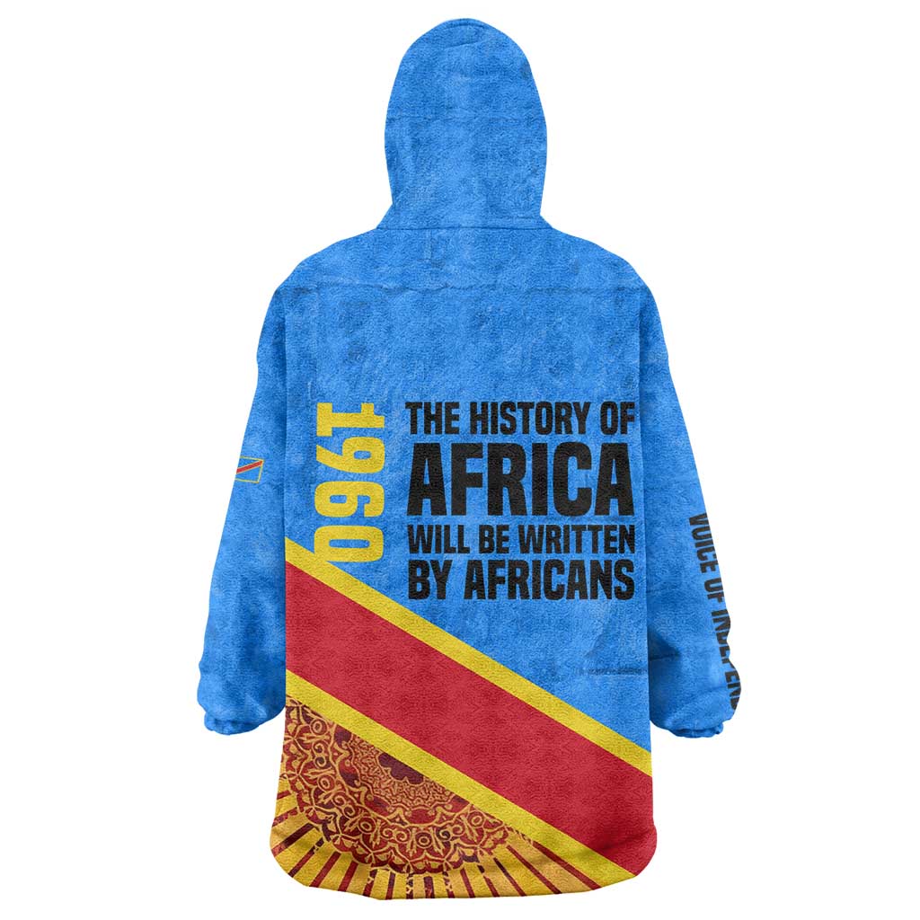 Patrice Lumumba Wearable Blanket Hoodie with Congolese Flag Colors and African History Quote - Wonder Print Shop