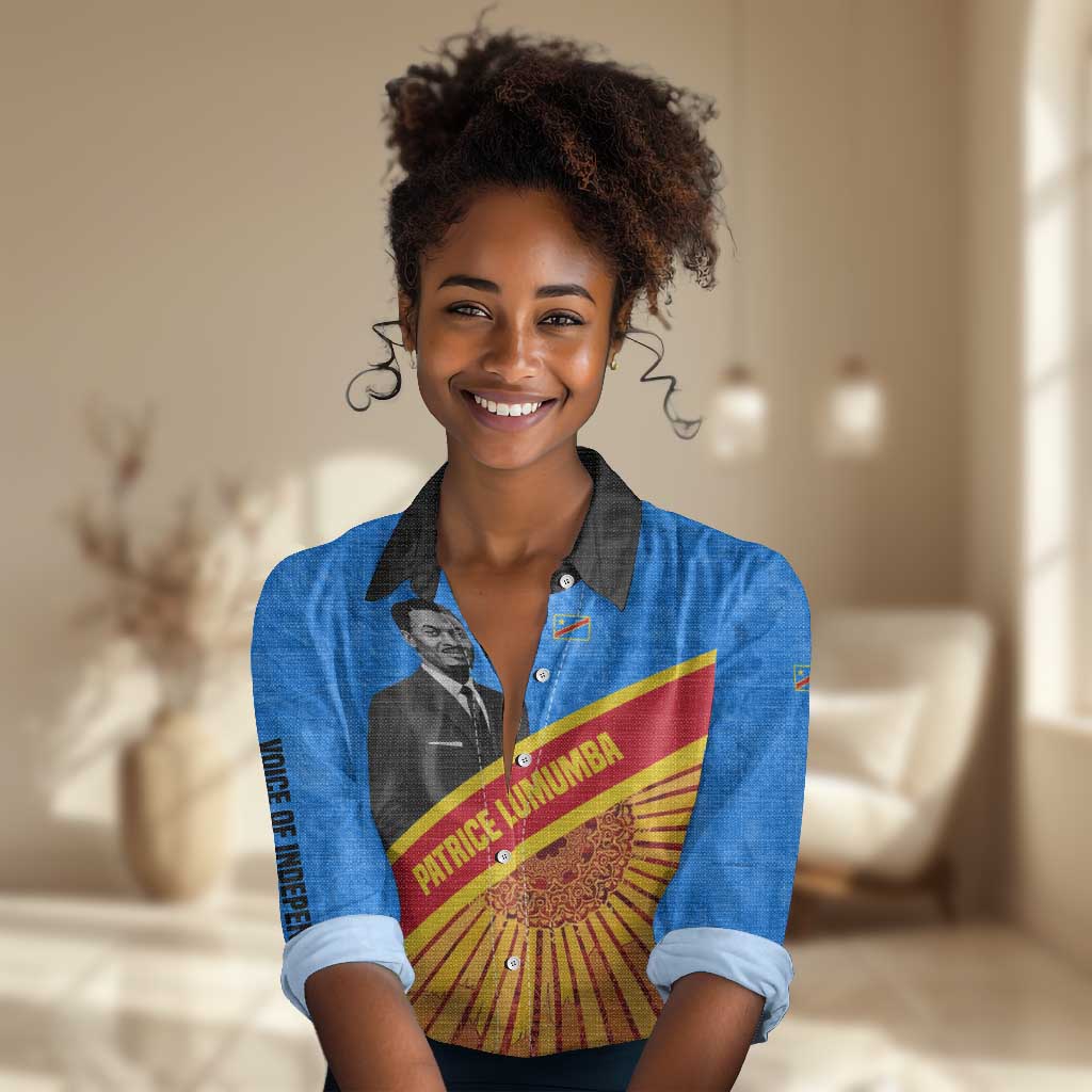 Patrice Lumumba Women Casual Shirt with Congolese Flag Colors and African History Quote - Wonder Print Shop