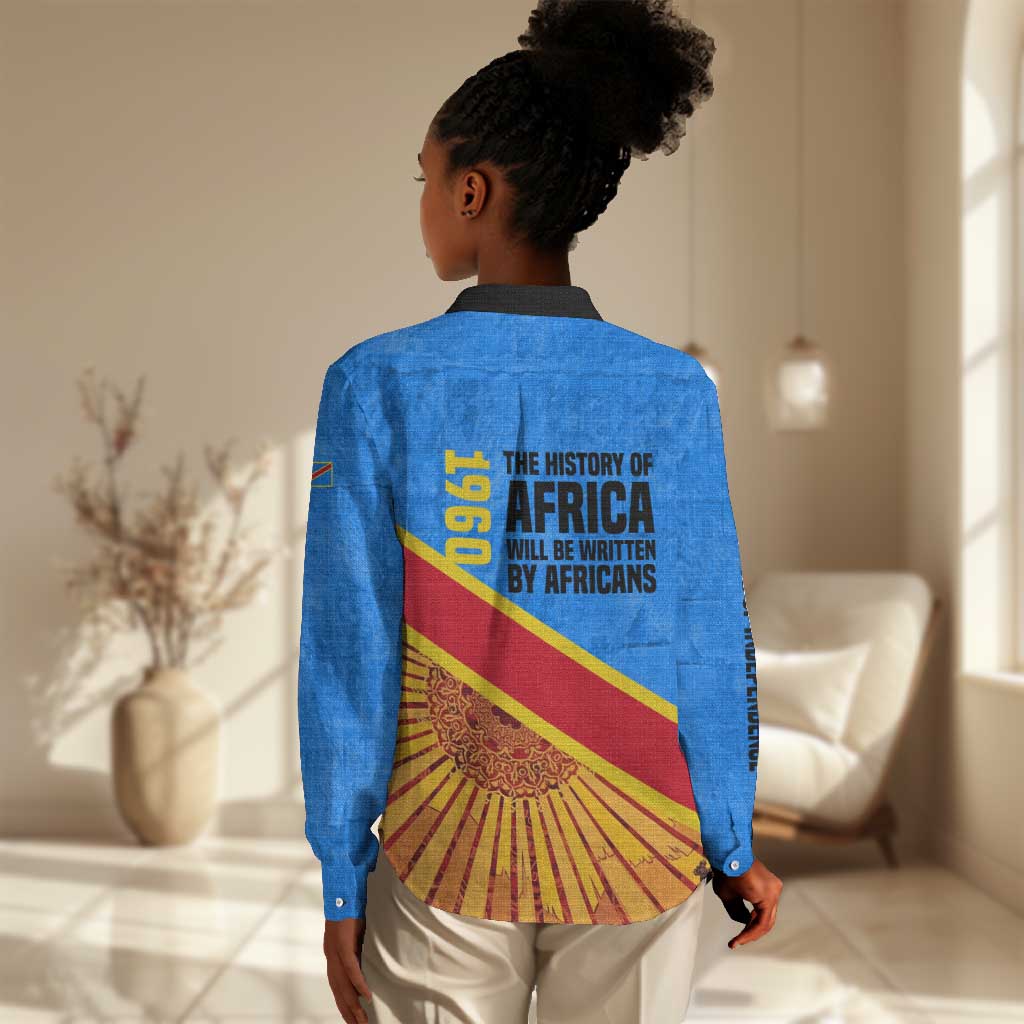 Patrice Lumumba Women Casual Shirt with Congolese Flag Colors and African History Quote - Wonder Print Shop
