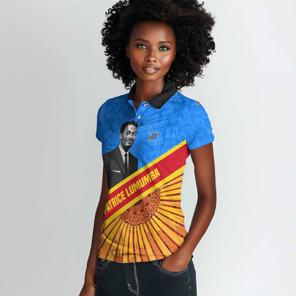 Patrice Lumumba Women Polo Shirt with Congolese Flag Colors and African History Quote - Wonder Print Shop