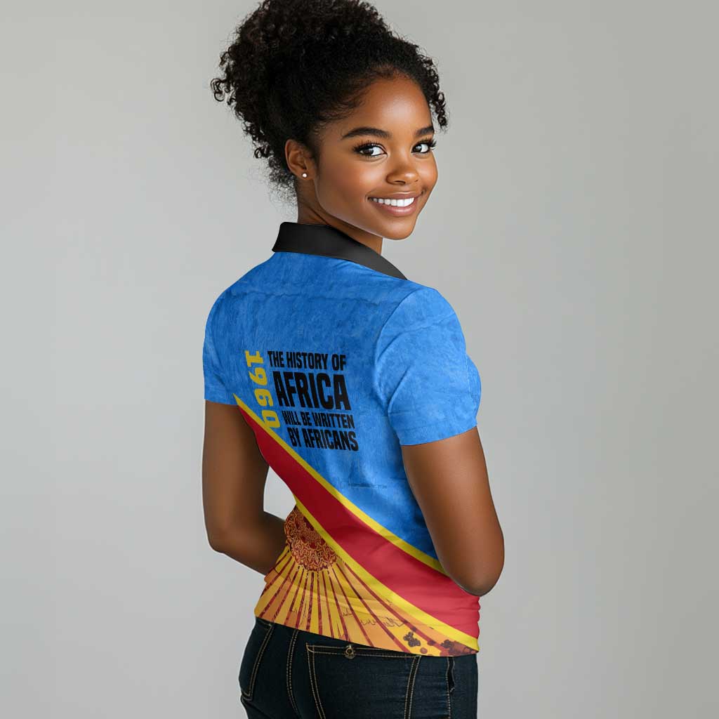 Patrice Lumumba Women Polo Shirt with Congolese Flag Colors and African History Quote - Wonder Print Shop