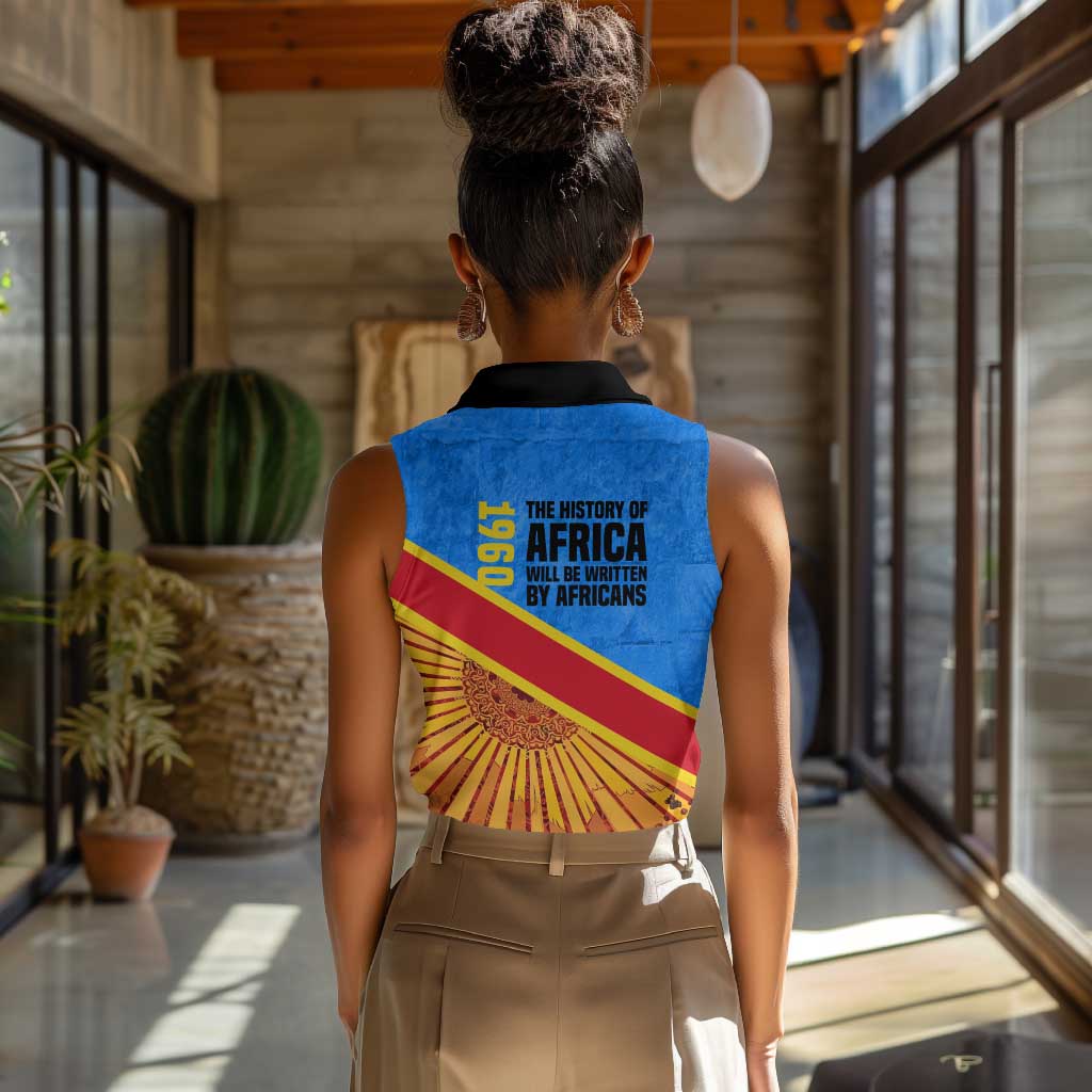 Patrice Lumumba Women Sleeveless Polo Shirt with Congolese Flag Colors and African History Quote - Wonder Print Shop