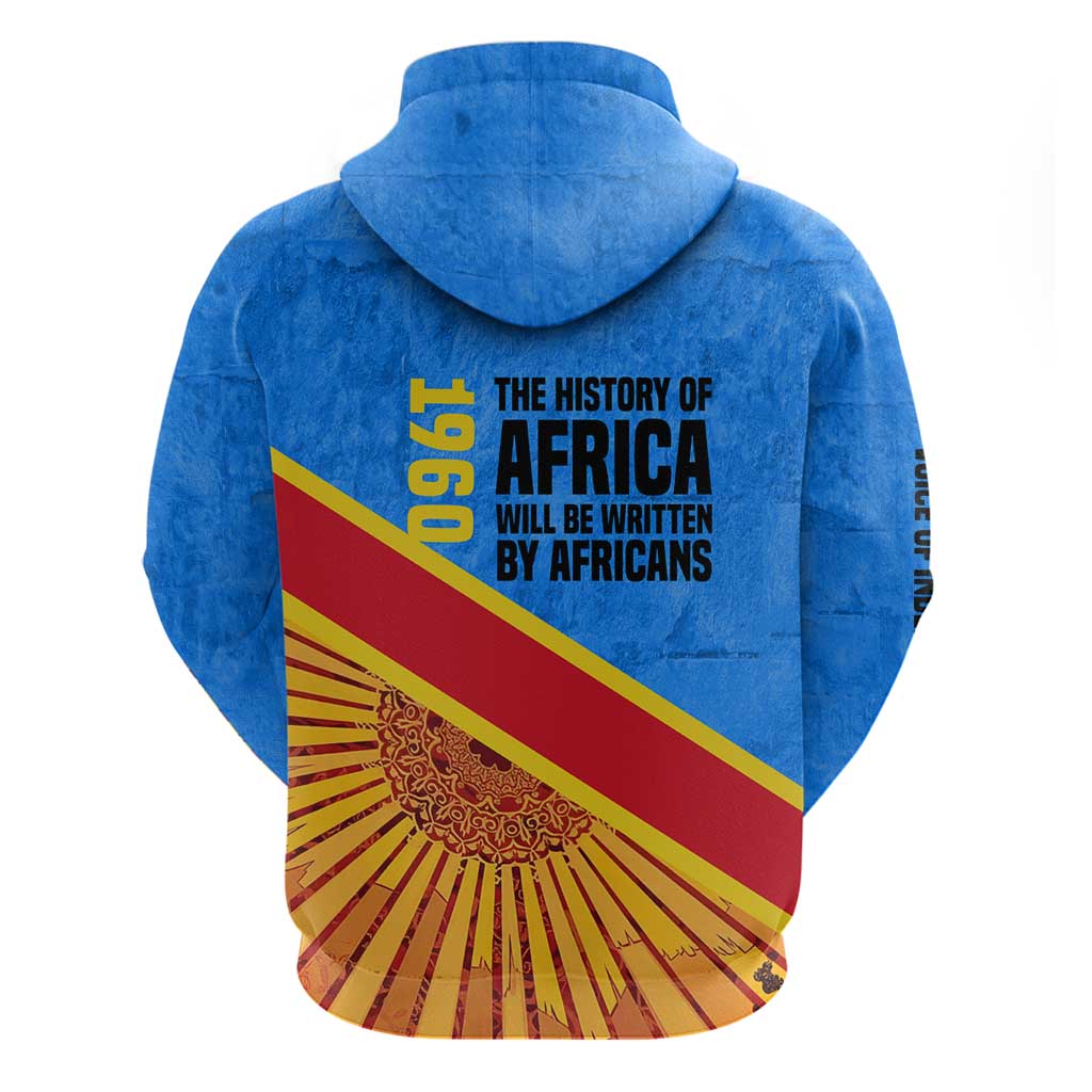 Patrice Lumumba Zip Hoodie with Congolese Flag Colors and African History Quote - Wonder Print Shop