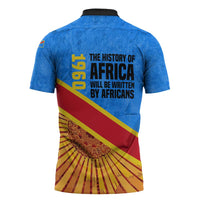 Patrice Lumumba Zipper Polo Shirt with Congolese Flag Colors and African History Quote - Wonder Print Shop