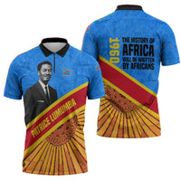 Patrice Lumumba Zipper Polo Shirt with Congolese Flag Colors and African History Quote - Wonder Print Shop