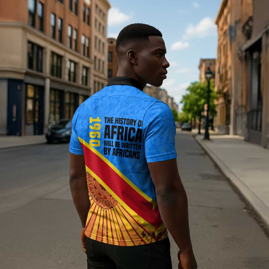 Patrice Lumumba Zipper Polo Shirt with Congolese Flag Colors and African History Quote - Wonder Print Shop