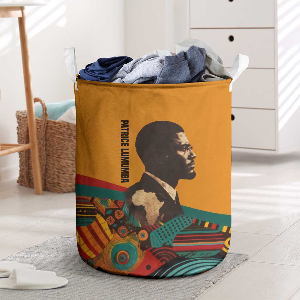 Patrice Lumumba Laundry Basket with Profile Portrait and Bold Africa Will Rise Statement - Wonder Print Shop