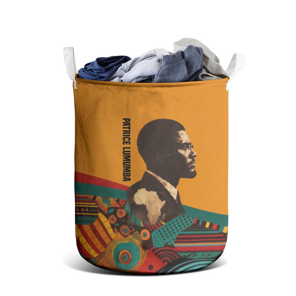 Patrice Lumumba Laundry Basket with Profile Portrait and Bold Africa Will Rise Statement - Wonder Print Shop