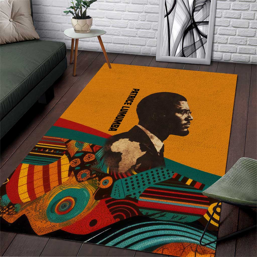 Patrice Lumumba Area Rug with Profile Portrait and Bold Africa Will Rise Statement - Wonder Print Shop