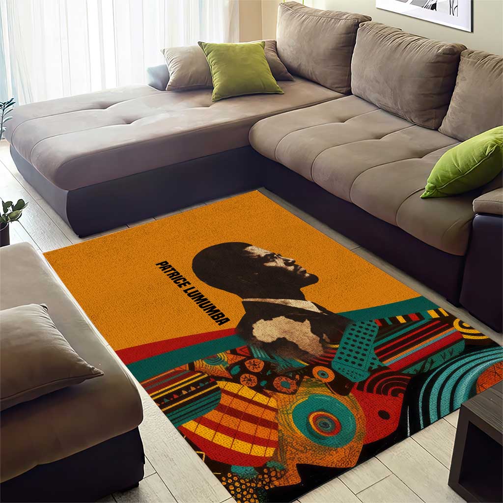 Patrice Lumumba Area Rug with Profile Portrait and Bold Africa Will Rise Statement - Wonder Print Shop