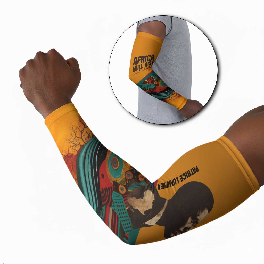 Patrice Lumumba Arm Sleeves with Profile Portrait and Bold Africa Will Rise Statement - Wonder Print Shop