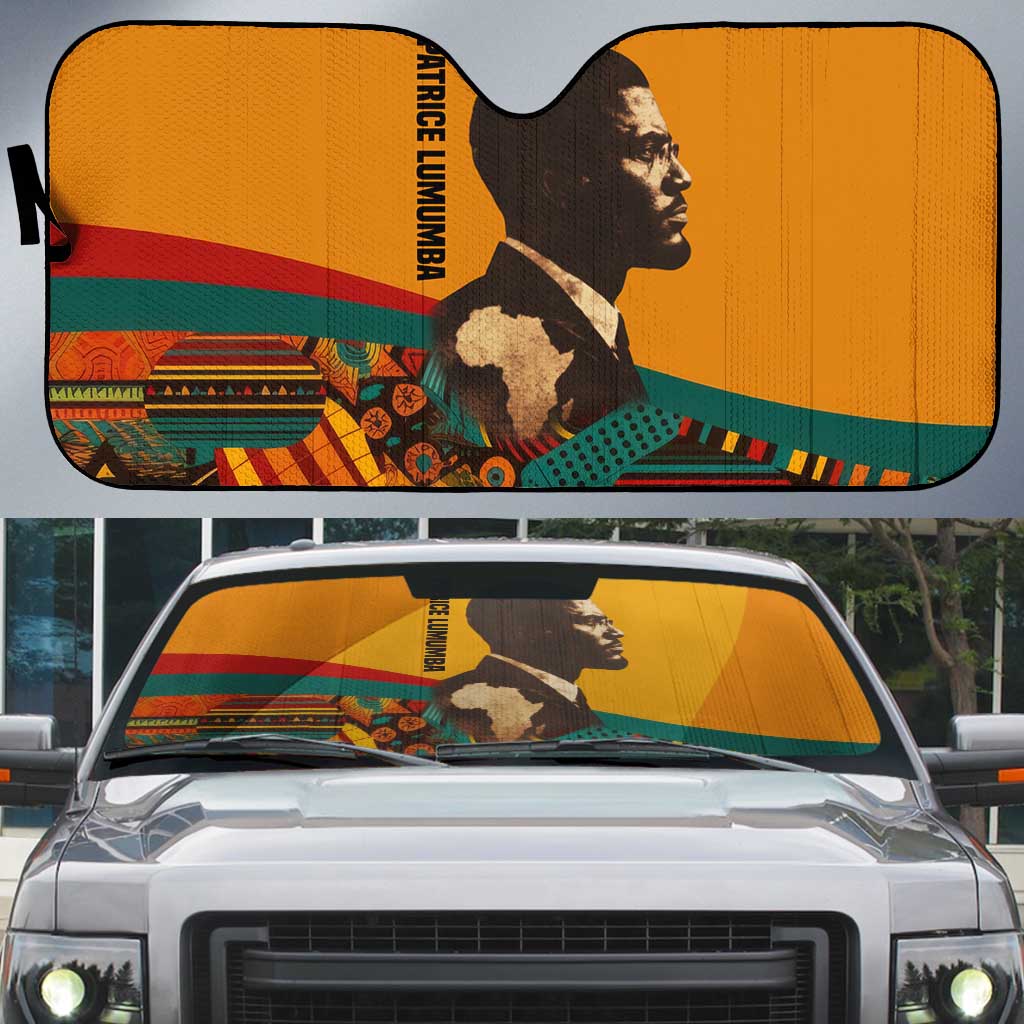 Patrice Lumumba Auto Sun Shade with Profile Portrait and Bold Africa Will Rise Statement - Wonder Print Shop