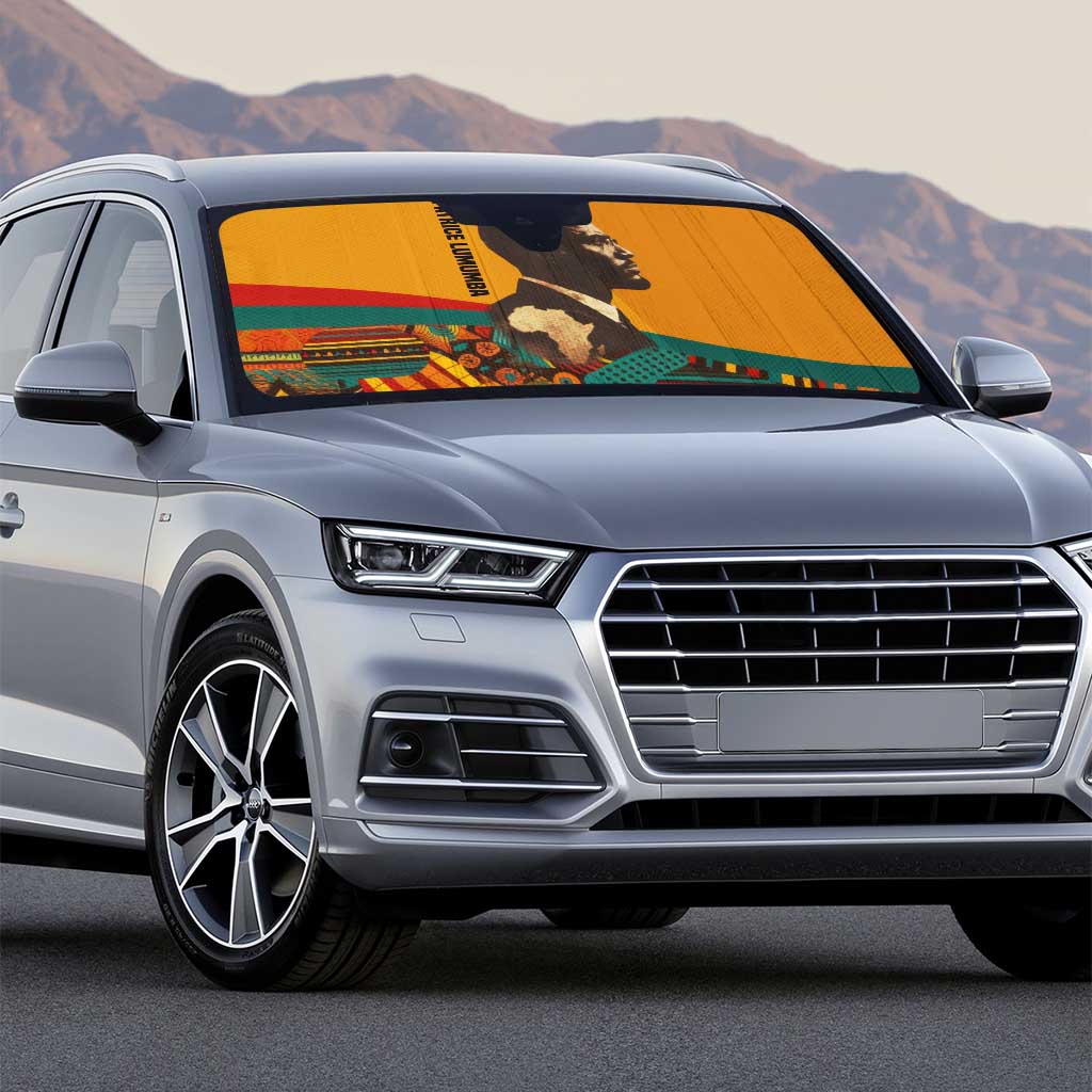 Patrice Lumumba Auto Sun Shade with Profile Portrait and Bold Africa Will Rise Statement - Wonder Print Shop